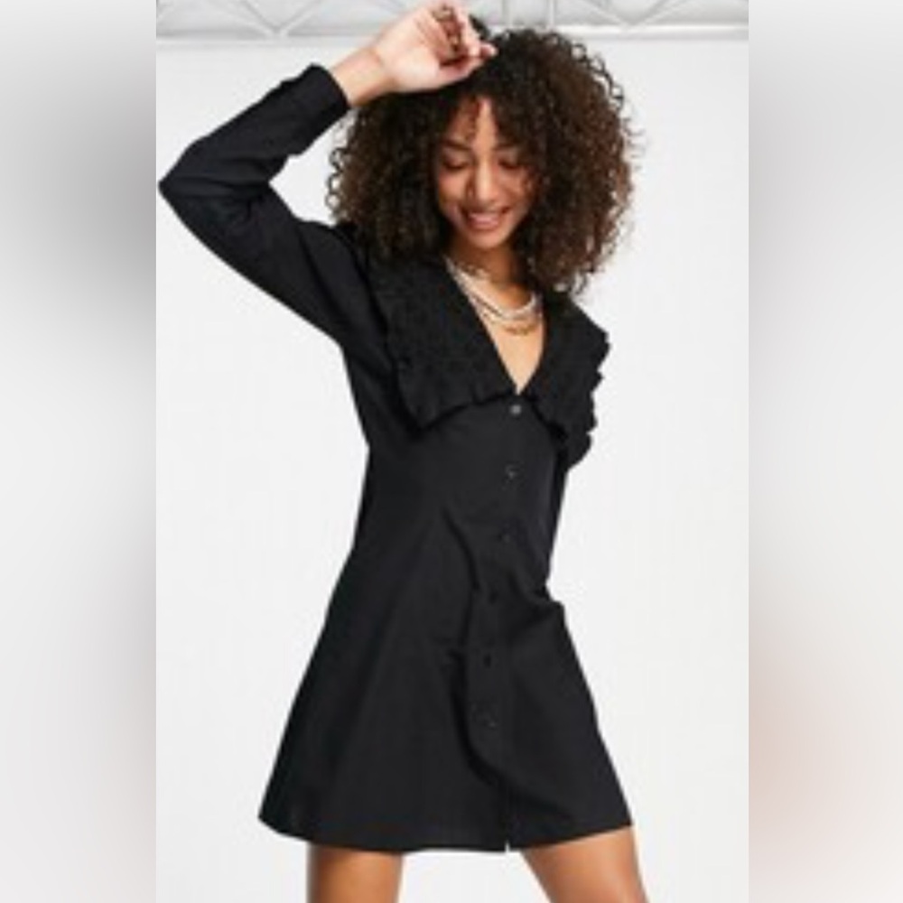 Reclaimed Vintage Black Inspired Peter Pan collar mini Button-Up Dress